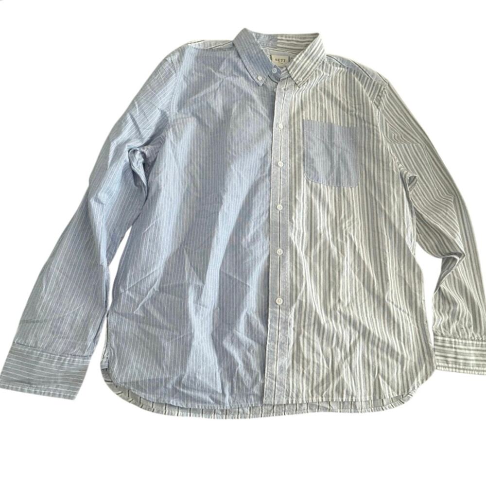 AE77 Premium Relaxed Mixed Stripe Poplin Button-Up Shirt Size L New MSRP $188